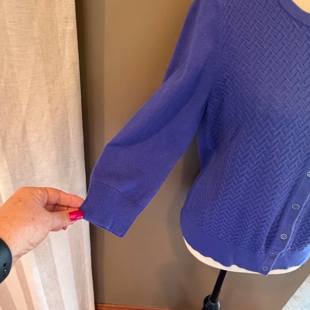Talbots Women's Blue Purple Cardigan Classic Crochet, Size Large - Picture 3 of 10